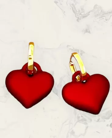 Valentine Metal Puffy Frosted Heart Dangle Women Earrings