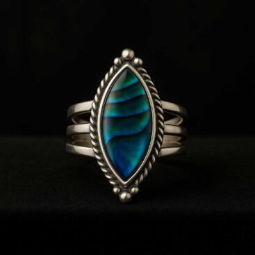 Abalone Crystal Marquise-shaped Twisted Rope Bezel Solid Sterling Silver Ring