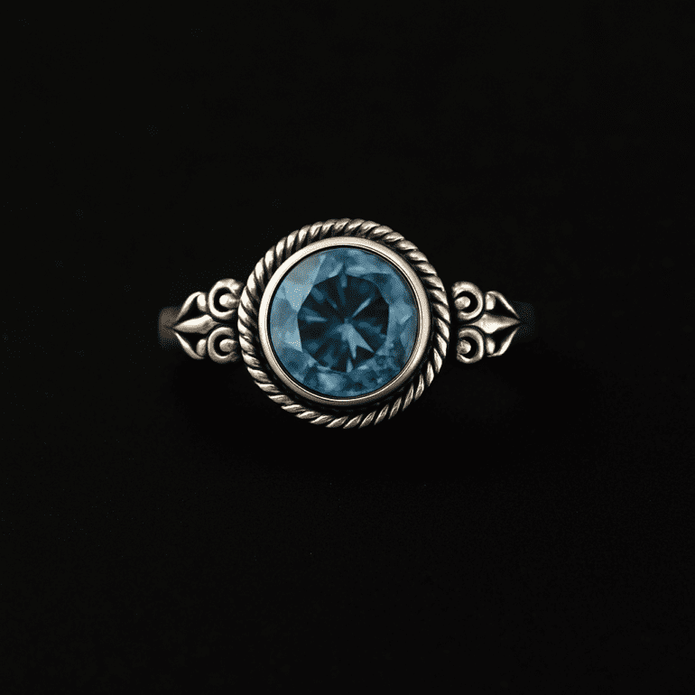 Blue Topaz Twisted Rope Bezel Solid Sterling Ring