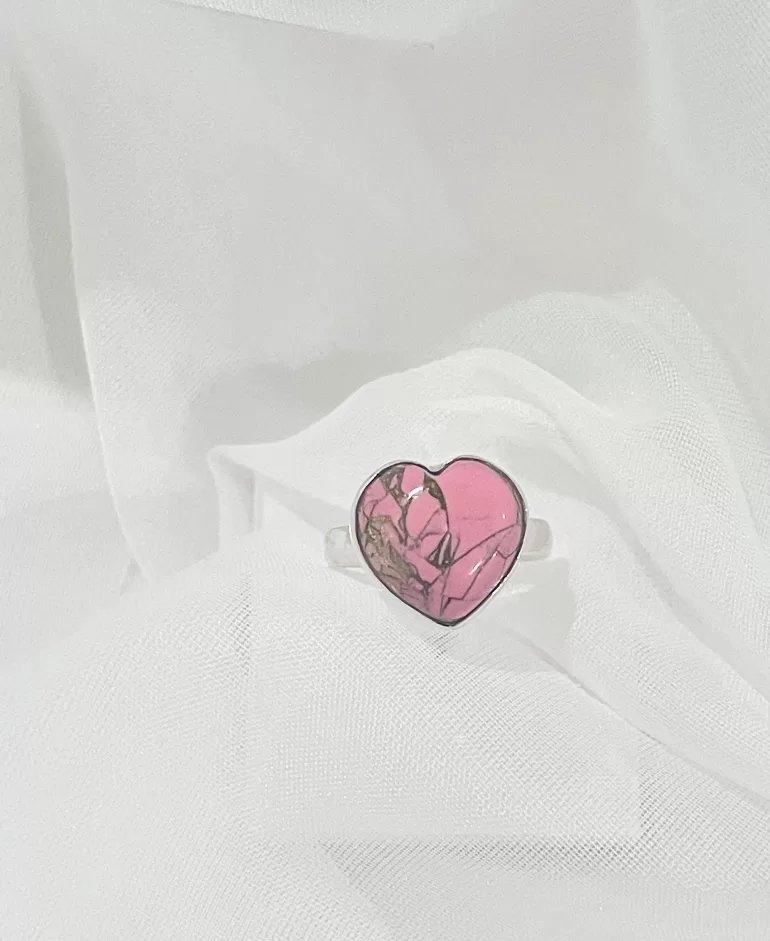 Heart-shaped Pink Turquoise Solid Sterling Silver Ring