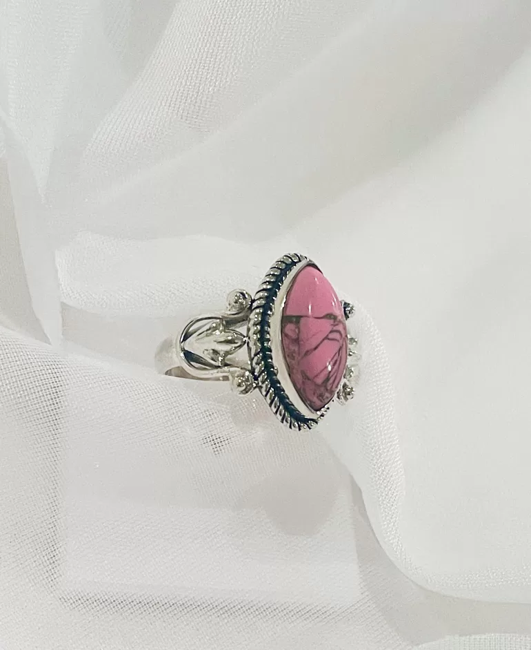 solid silver pink turquoise ring