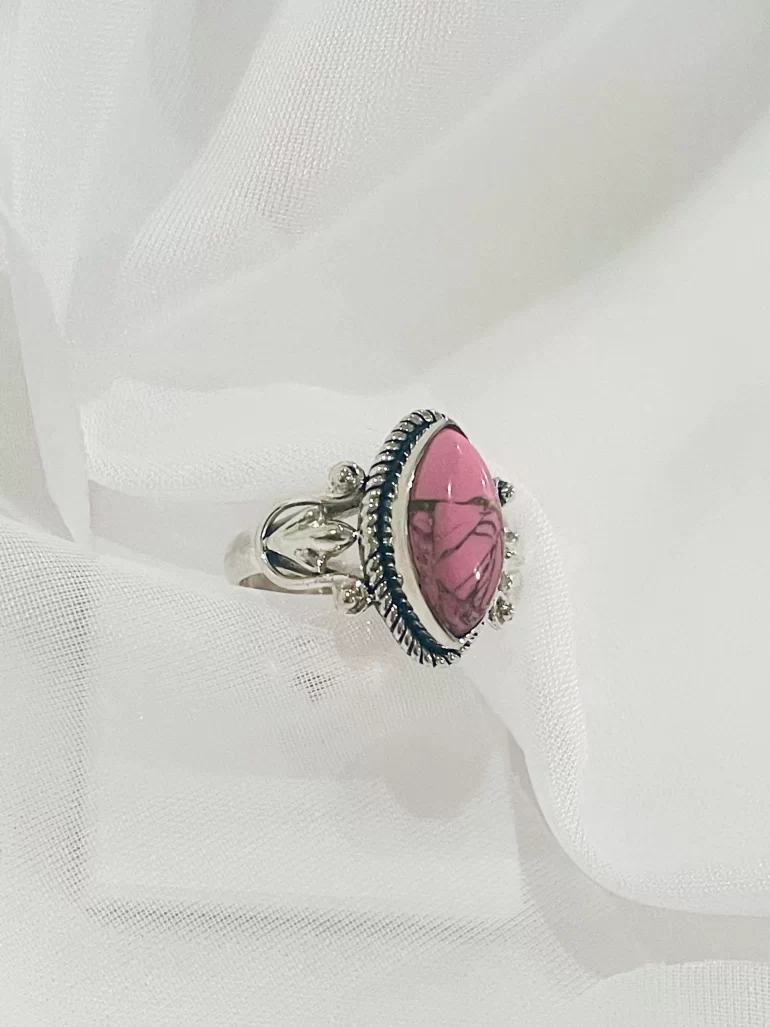 solid silver pink turquoise ring