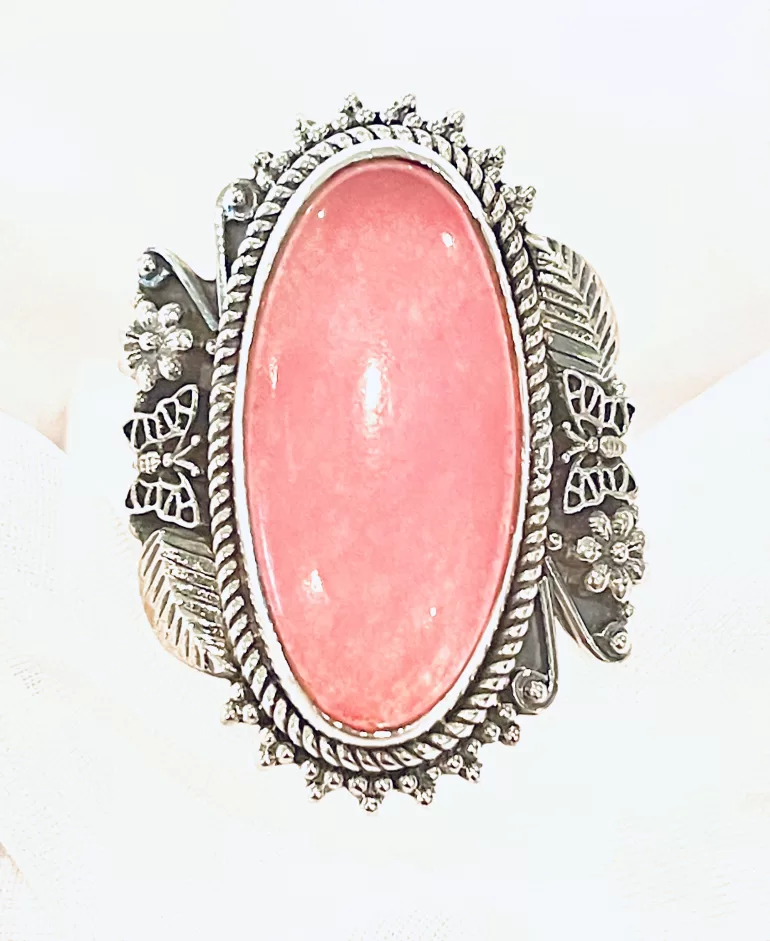 Pink Jade Sterling Silver Ring