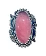 Oval Pink Jade Sterling Silver Floral Crescent Triple Band Ring