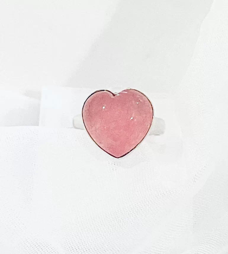 Pink Jade Heart-shaped Solid Sterling Silver Ring