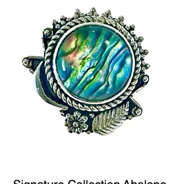 Round Abalone Doublet Shell Floral Crescent Solid Sterling Triple Band Ring