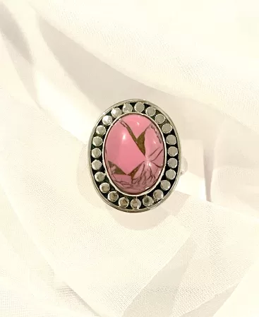 Round Pink Turquoise Solid Sterling Silver Ring