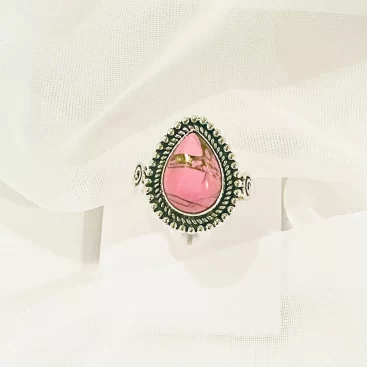 Teardrop-shaped Pink Turquoise Gemstone Solid Sterling Silver Ring