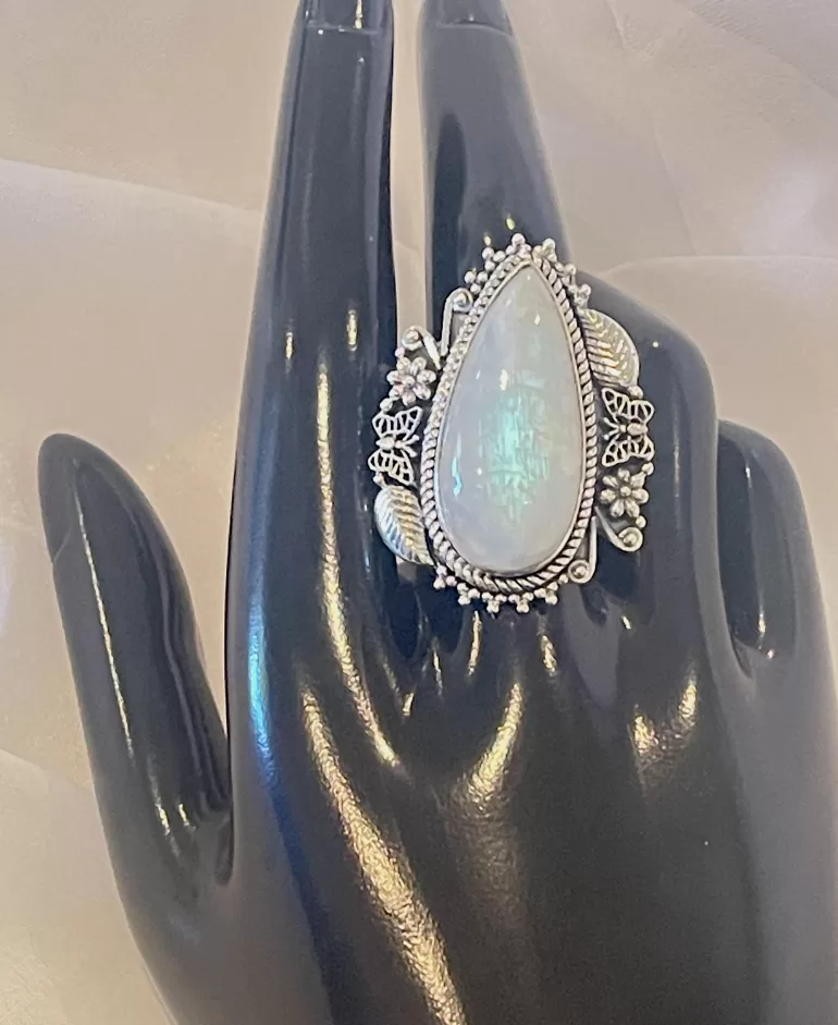 Teardrop Rainbow Moonstone Ring